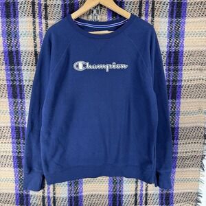 Champion Sweatshirt Mens XL Blue Script Logo Crewneck Pullover Fleece Athletic